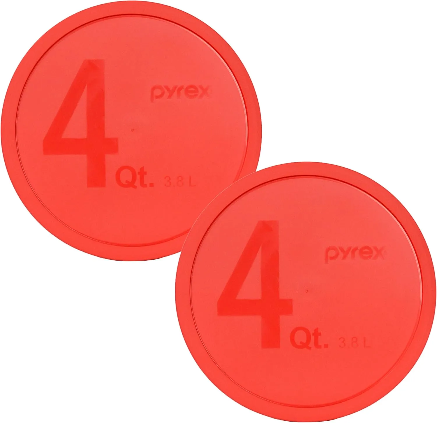 Pyrex 326-PC Red 4 Quart Round Plastic Storage Lid, Made in USA - 2 Pack