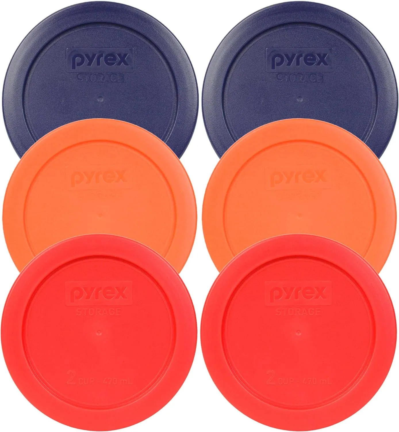 Pyrex 7200-PC 2 Cup (2) Blue 1113764 & (2) Orange 1113762 & (2) Red 1113763 Lid (6-Pack)