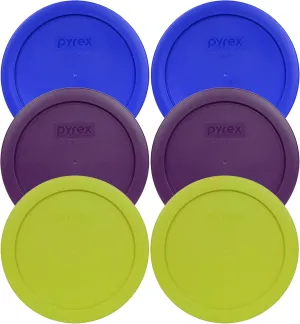 Pyrex 7201-PC 4 Cup (2) Cadet Blue, (2) Purple, & (2) Edamame Green Plastic Storage Lids, Made in USA