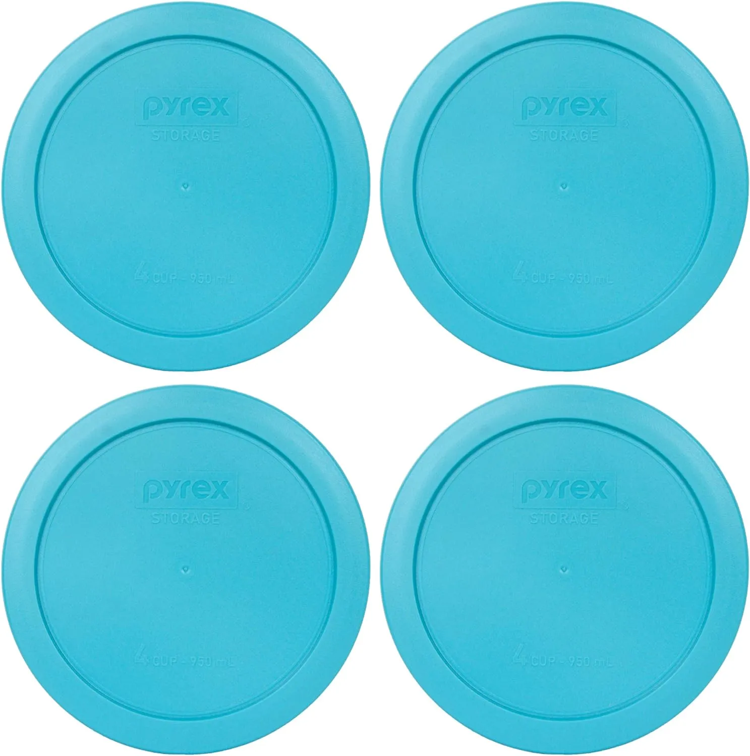 Pyrex 7201-PC 4 Cup Surf Blue Round Plastic Food Storage Lid - 4 Pack
