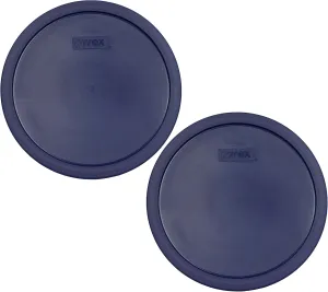 Pyrex 7403-PC Dark Blue 10 Cup Sculptured Mixing Bowl Plastic Lid, Made in USA - 2 Pack