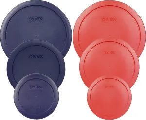 Pyrex Round Storage Cover, Replacement Lids for Glass Bowl, 2 (6/7) Cup Red/Blue Lids, 2 (4) Cup Red/Blue Lids, 2 (2) Cup Red/Blue Lids, 6 Lids Total
