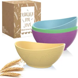 PYRMONT Wheat Straw Bowls Set of 4-26 OZ Cereal Bowls Soup Bowls Unbreakable Plastic Bowls - Microwave & Dishwasher Safe Bowls for Kitchen,Serving for oatmeal,cereal,soup - Memphis