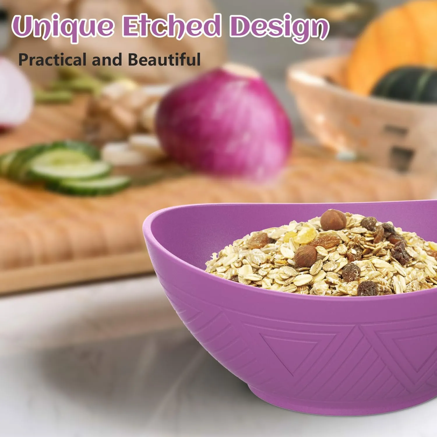 PYRMONT Wheat Straw Bowls Set of 4-26 OZ Cereal Bowls Soup Bowls Unbreakable Plastic Bowls - Microwave & Dishwasher Safe Bowls for Kitchen,Serving for oatmeal,cereal,soup - Memphis