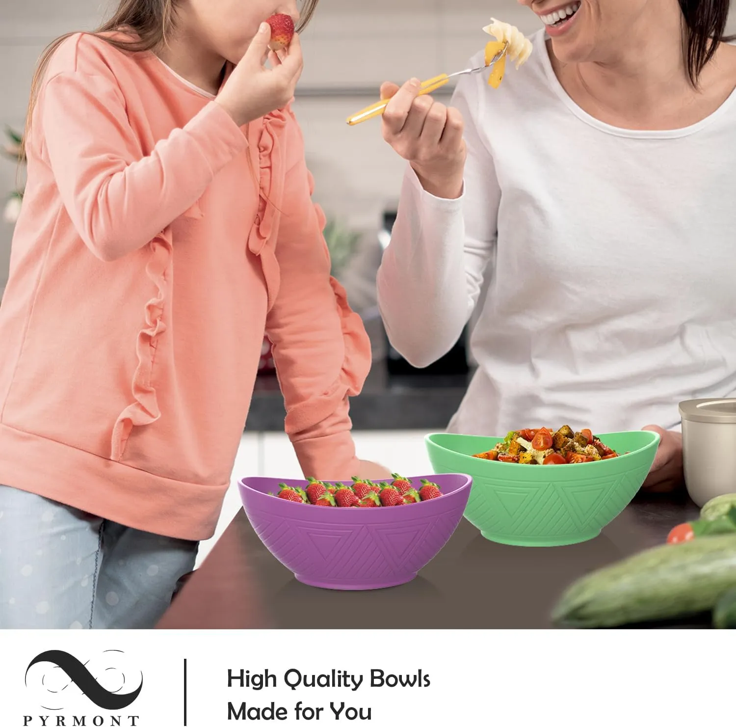 PYRMONT Wheat Straw Bowls Set of 4-26 OZ Cereal Bowls Soup Bowls Unbreakable Plastic Bowls - Microwave & Dishwasher Safe Bowls for Kitchen,Serving for oatmeal,cereal,soup - Memphis