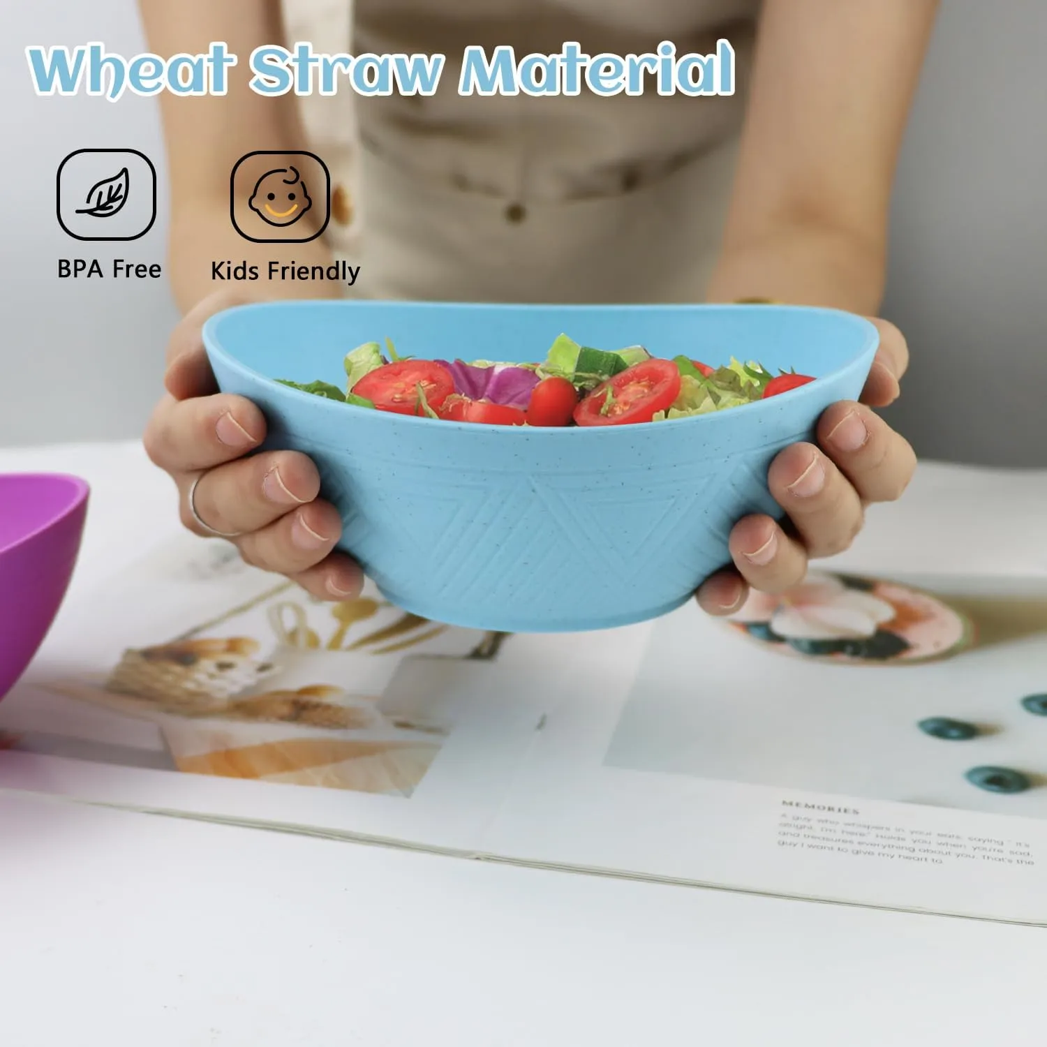 PYRMONT Wheat Straw Bowls Set of 4-26 OZ Cereal Bowls Soup Bowls Unbreakable Plastic Bowls - Microwave & Dishwasher Safe Bowls for Kitchen,Serving for oatmeal,cereal,soup - Memphis