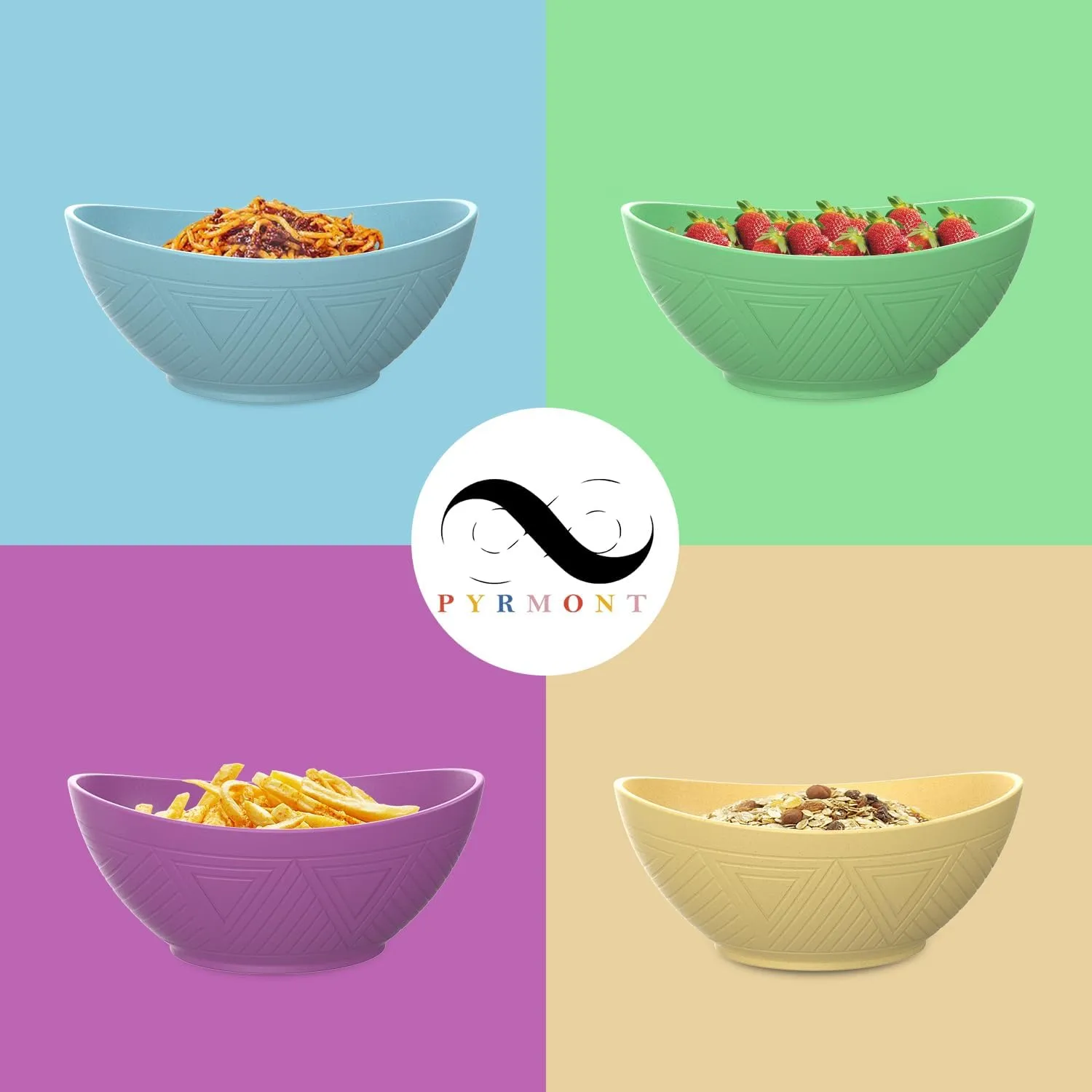 PYRMONT Wheat Straw Bowls Set of 4-26 OZ Cereal Bowls Soup Bowls Unbreakable Plastic Bowls - Microwave & Dishwasher Safe Bowls for Kitchen,Serving for oatmeal,cereal,soup - Memphis