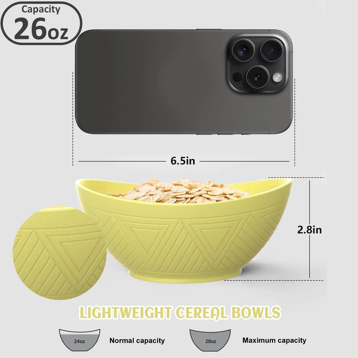 PYRMONT Wheat Straw Bowls Set of 6 - 26 OZ Plastic Reusable Soup Kids Bowls - Unbreakable Dishwasher Safe for Serving oatmeal,cereal,soup - Sunrise