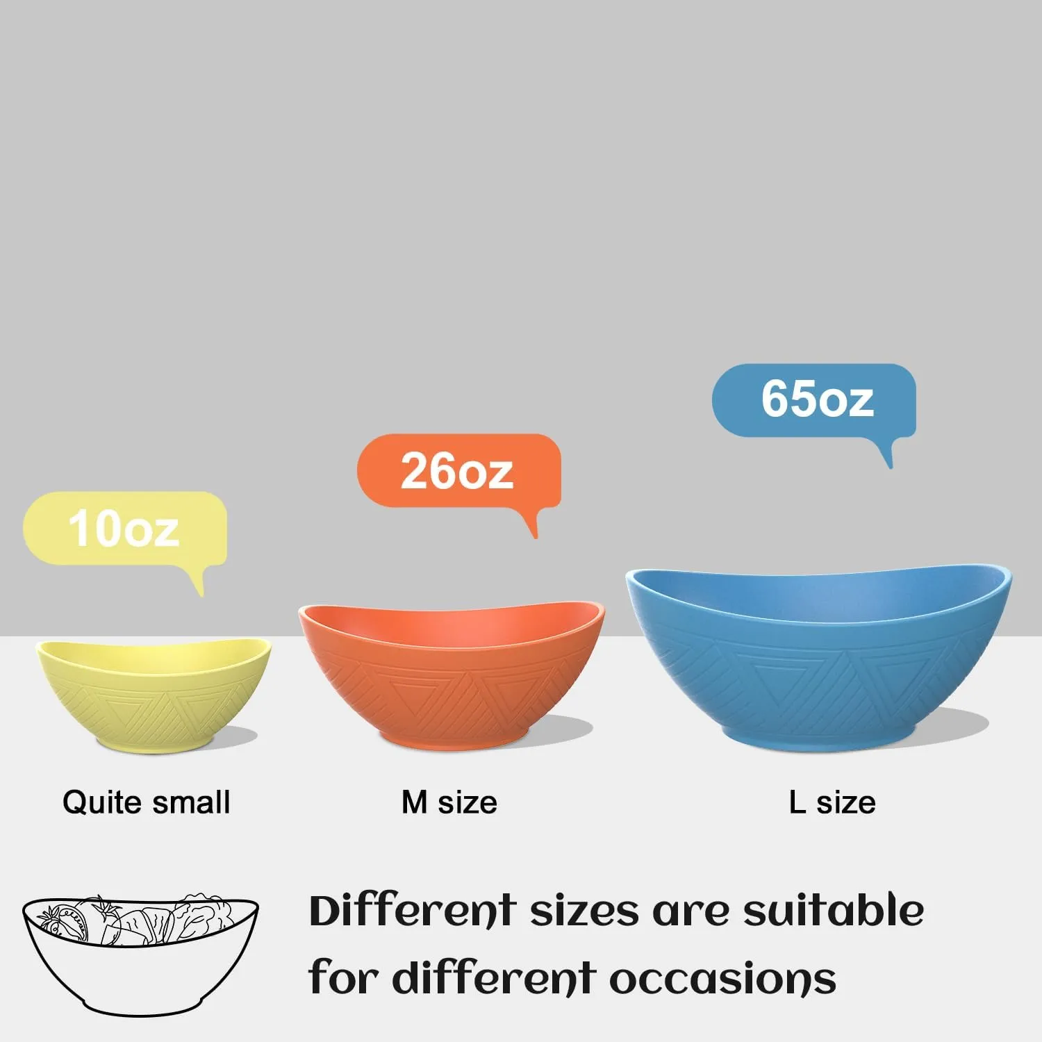 PYRMONT Wheat Straw Bowls Set of 6 - 26 OZ Plastic Reusable Soup Kids Bowls - Unbreakable Dishwasher Safe for Serving oatmeal,cereal,soup - Sunrise