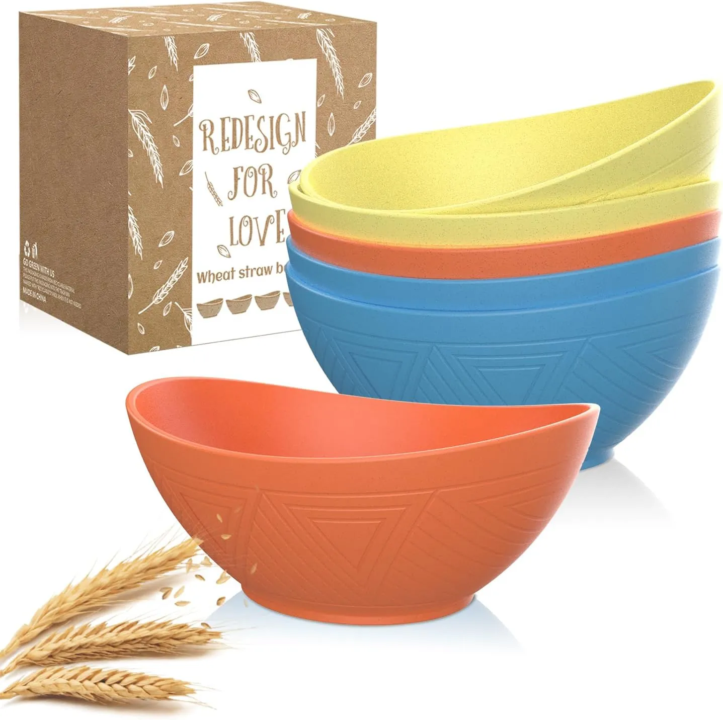 PYRMONT Wheat Straw Bowls Set of 6 - 26 OZ Plastic Reusable Soup Kids Bowls - Unbreakable Dishwasher Safe for Serving oatmeal,cereal,soup - Sunrise
