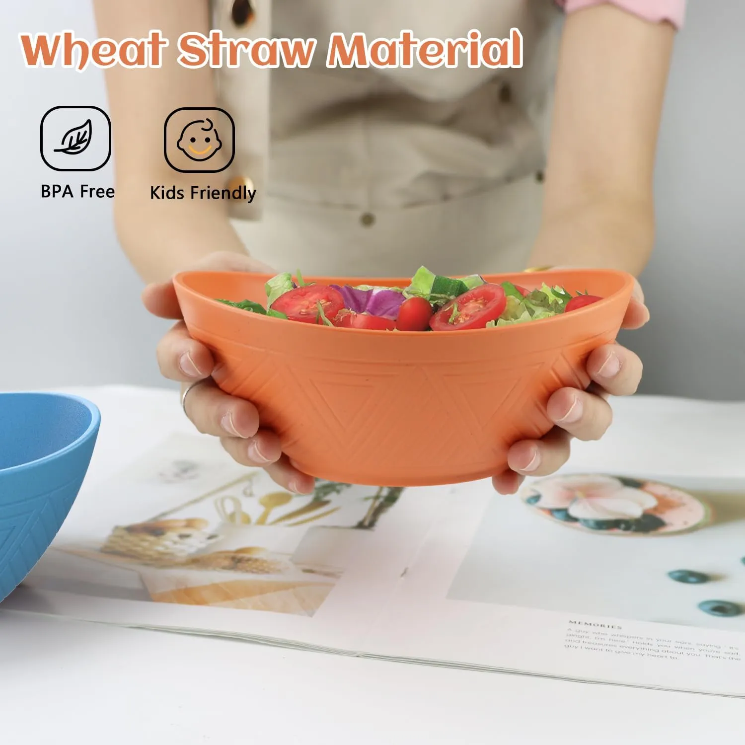 PYRMONT Wheat Straw Bowls Set of 6 - 26 OZ Plastic Reusable Soup Kids Bowls - Unbreakable Dishwasher Safe for Serving oatmeal,cereal,soup - Sunrise