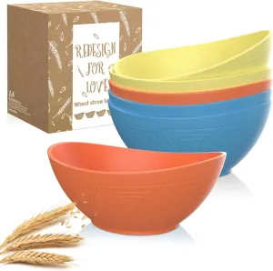 PYRMONT Wheat Straw Bowls Set of 6 - 26 OZ Plastic Reusable Soup Kids Bowls - Unbreakable Dishwasher Safe for Serving oatmeal,cereal,soup - Sunrise