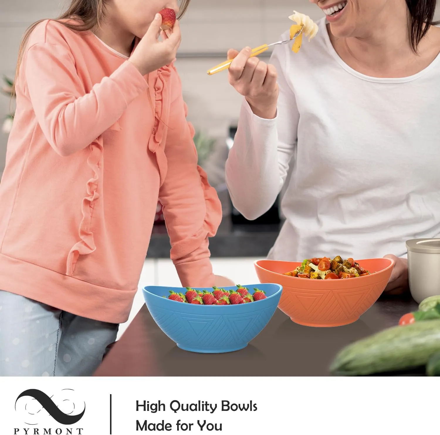 PYRMONT Wheat Straw Bowls Set of 6 - 26 OZ Plastic Reusable Soup Kids Bowls - Unbreakable Dishwasher Safe for Serving oatmeal,cereal,soup - Sunrise