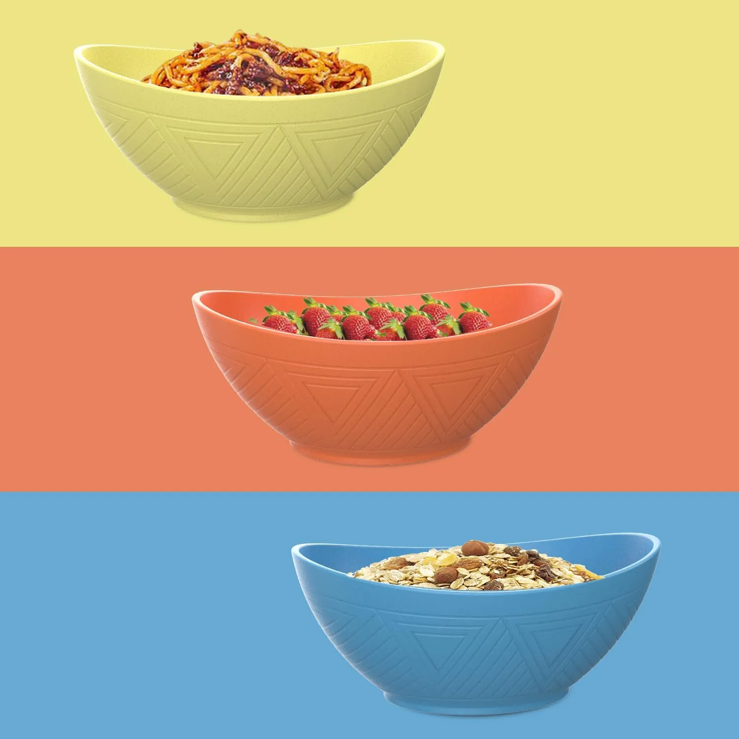 PYRMONT Wheat Straw Bowls Set of 6 - 26 OZ Plastic Reusable Soup Kids Bowls - Unbreakable Dishwasher Safe for Serving oatmeal,cereal,soup - Sunrise