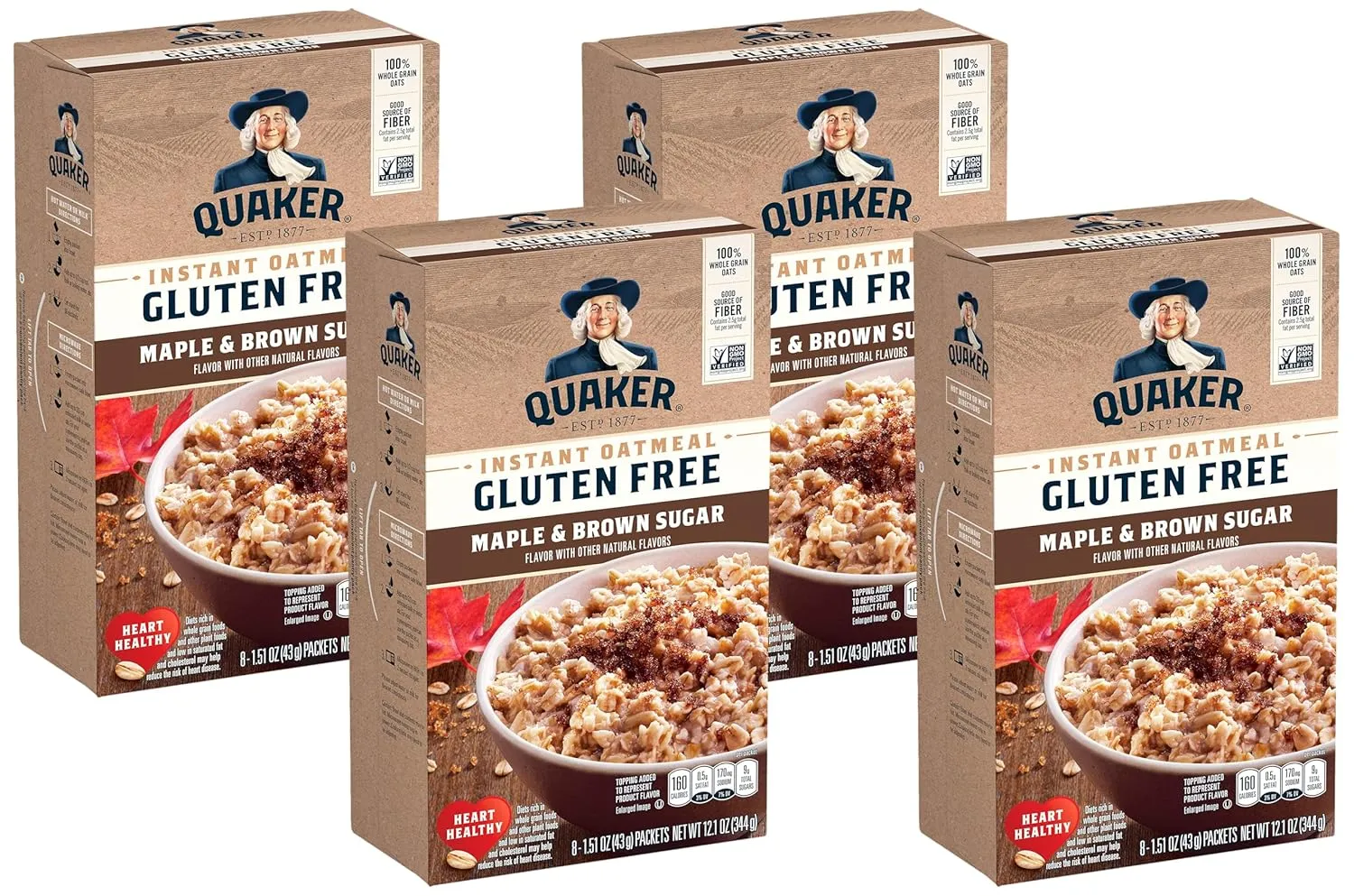Quaker, Gluten Free Instant Oatmeal, Maple & Brown Sugar, 8 Ct (Pack of 4)