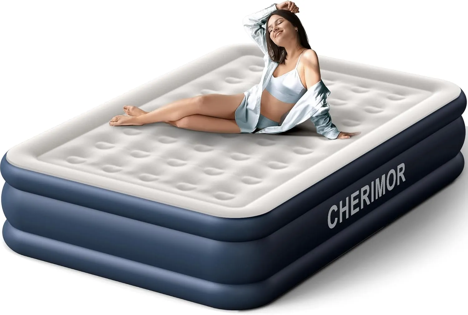 Queen Air Mattress with Built in Pump Raised 18" Fast Self Inflatable Blow Up Mattress, 800lb Support, Comfort Air Bed with Carry Bag for Guest, Camping, Travel & Home, Colchon Inflable