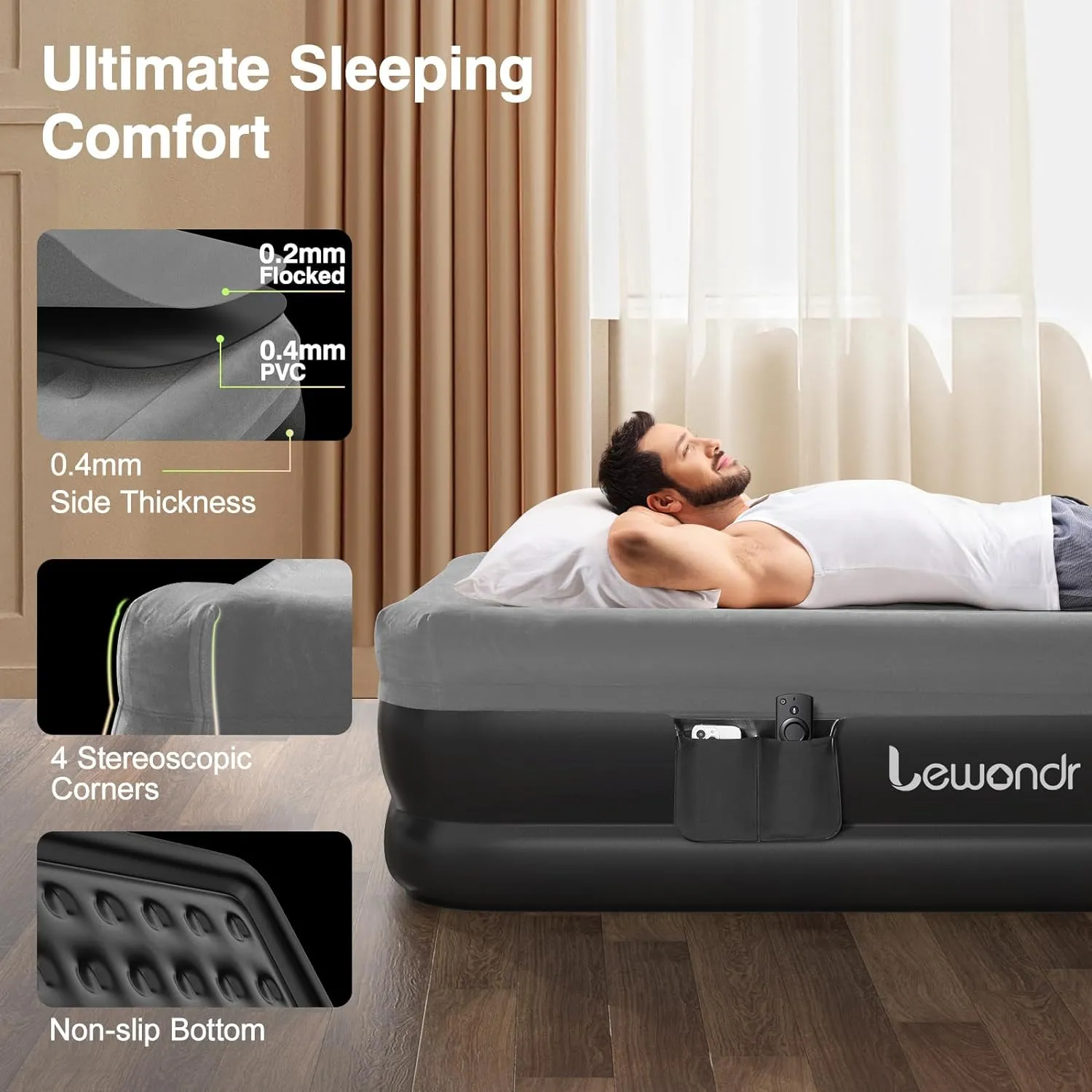 Queen Air Mattress with Built in Pump,18" Deluxe Blow Up Mattress Airbed, Comfy Self Inflating Air Mattress, 3Min Fast Inflatable Mattress for Camping, Home, Guests, Travel(661lb MAX), Gray