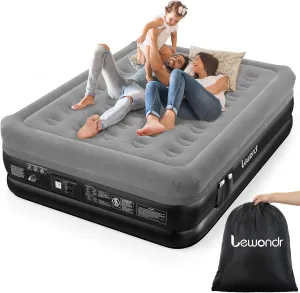 Queen Air Mattress with Built in Pump,18" Deluxe Blow Up Mattress Airbed, Comfy Self Inflating Air Mattress, 3Min Fast Inflatable Mattress for Camping, Home, Guests, Travel(661lb MAX), Gray