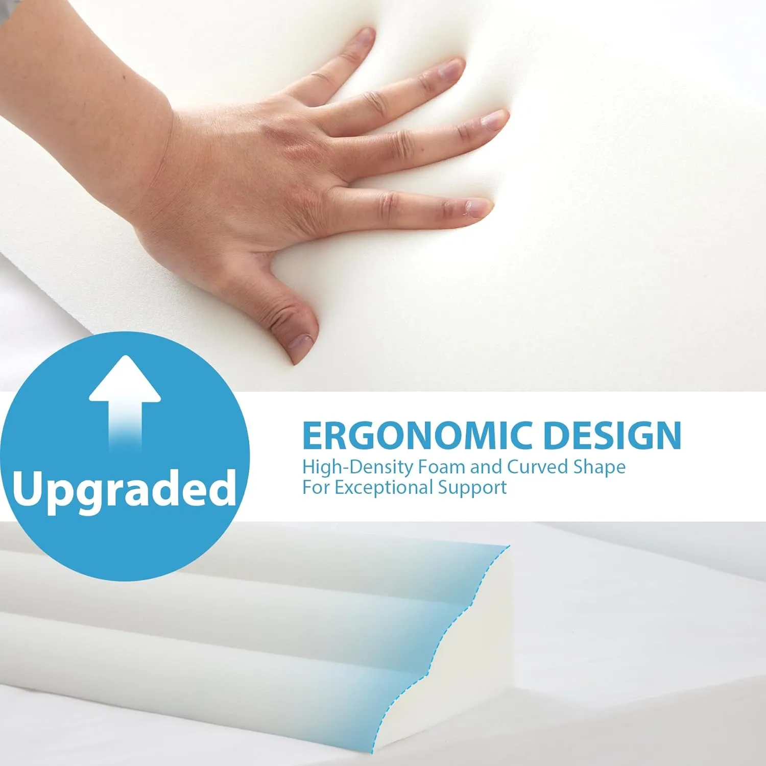 Queen Bed Wedge Pillow for Headboard, Bed Gap Filler, Triangle Pillow Wedge for Headboard Gap, Bolster Pillows for Beds, Anti-Slip Mattress Wedge Gap Filler, 60"×10"×6", Air-Layer White