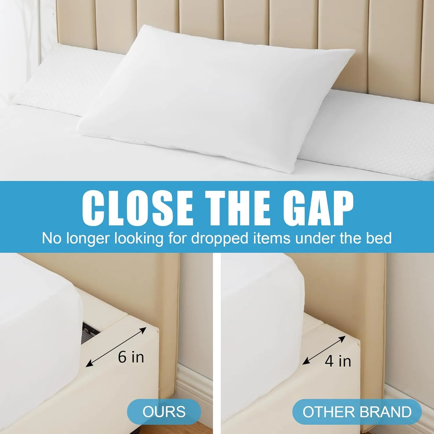 Queen Bed Wedge Pillow for Headboard, Bed Gap Filler, Triangle Pillow Wedge for Headboard Gap, Bolster Pillows for Beds, Anti-Slip Mattress Wedge Gap Filler, 60"×10"×6", Air-Layer White
