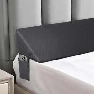 Queen Bed Wedge Pillow for Headboard with Side Pocket - Triangle Bed Wedge Gap Filler - Adjustable Width Head Board Pillow Wedge - Polyurethane Foam Support Mattress Gap Filler