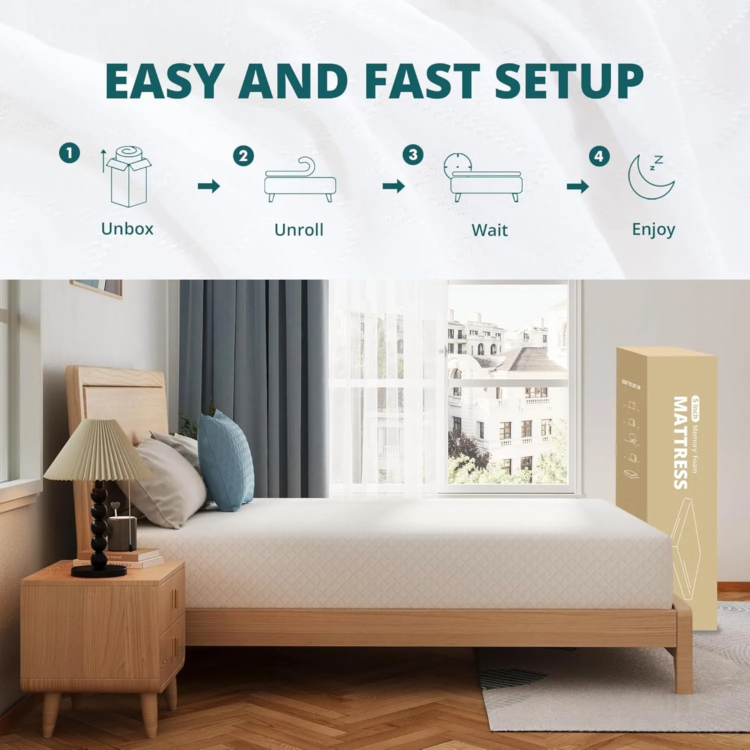 Queen Mattress 10 Inch Green Tea Memory Foam Mattress for Cool Sleep & Pressure Relief, CertiPUR-US Certified Medium Mattresses in a Box, 60"×80"×10"