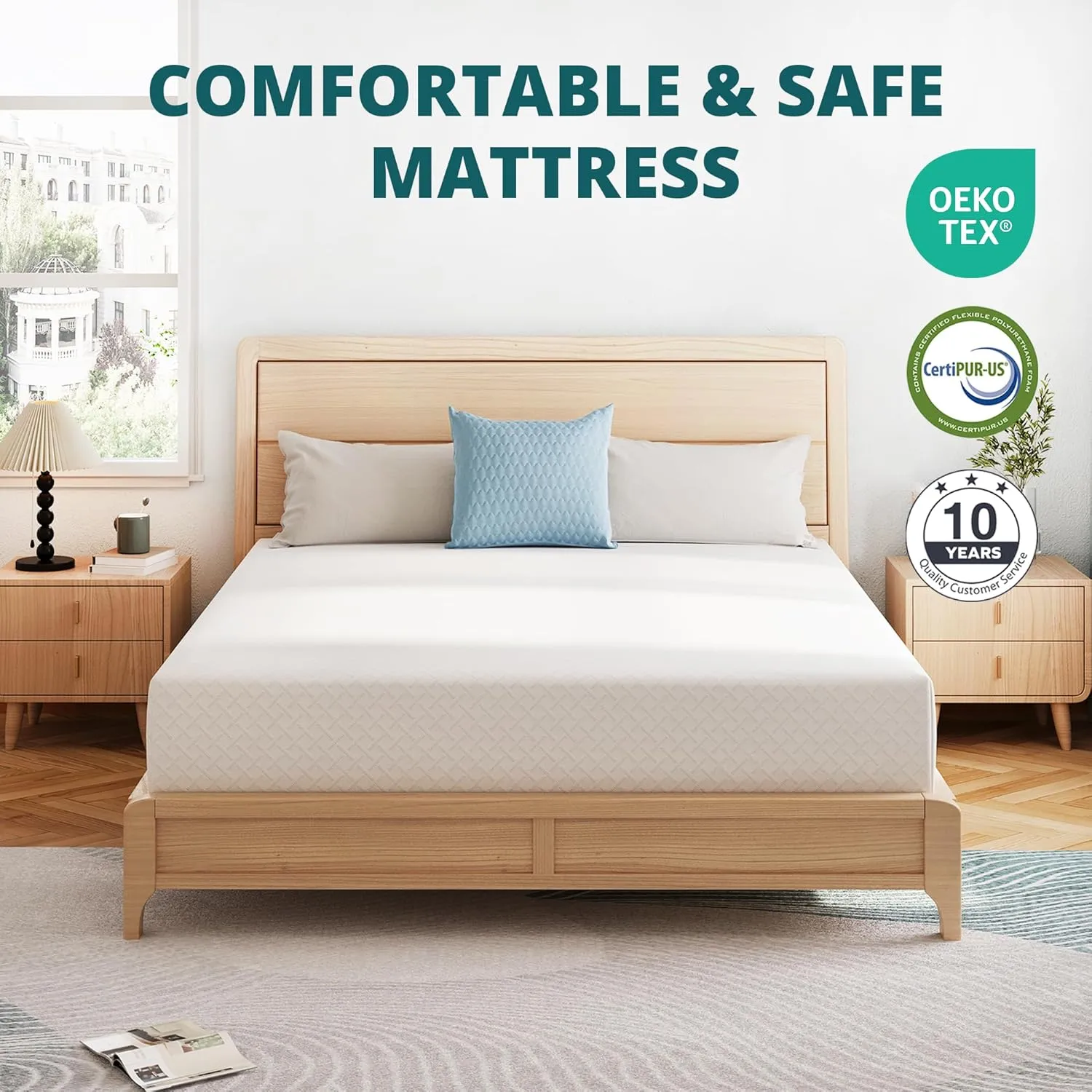 Queen Mattress 10 Inch Green Tea Memory Foam Mattress for Cool Sleep & Pressure Relief, CertiPUR-US Certified Medium Mattresses in a Box, 60"×80"×10"