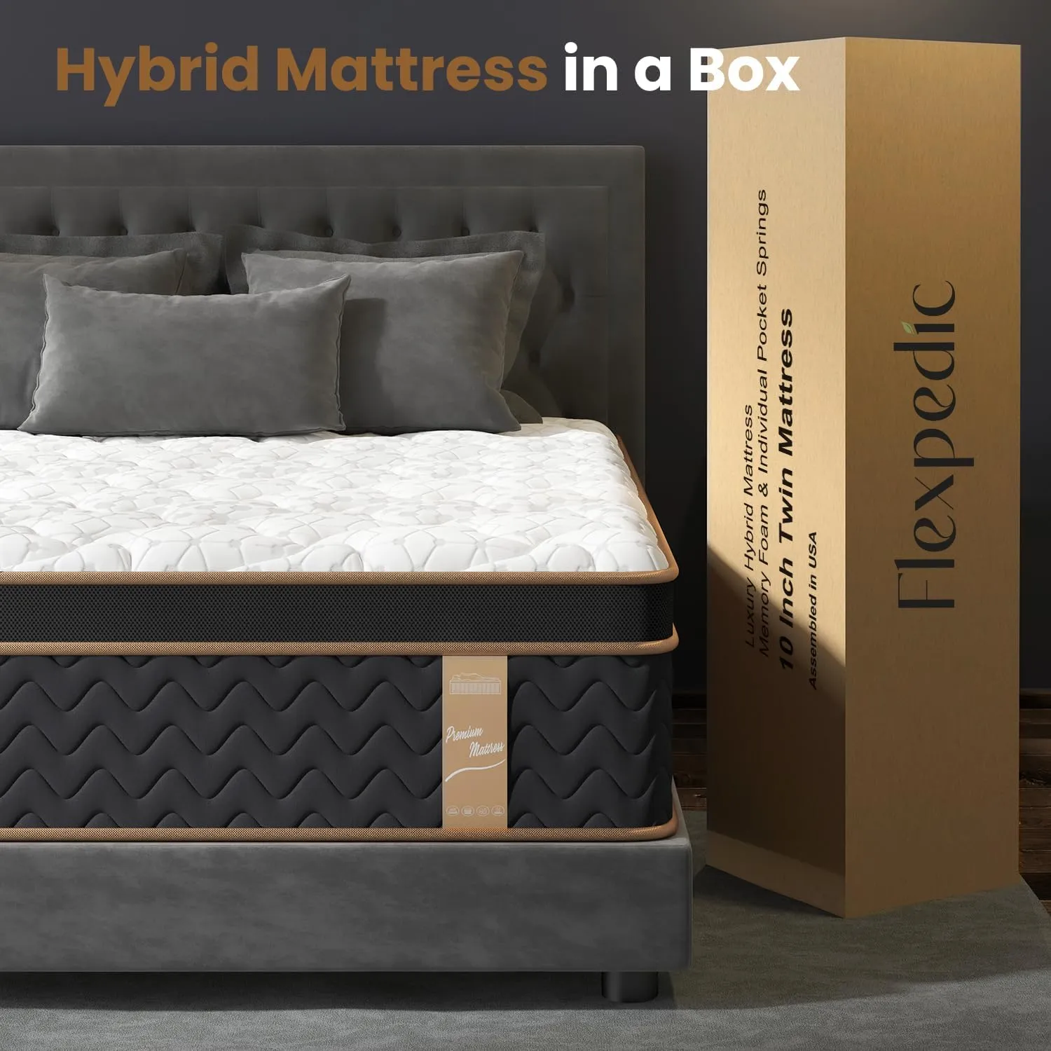 Queen Mattress, 12-Inch Deluxe Hybrid Mattresses, Fiberglass-Free Memory Foam Mattress in a Box, Individual Pocket Spring-Motion Isolation-Medium Firm-Extra Edge Support,365 Nights Trial,CertiPUR-US