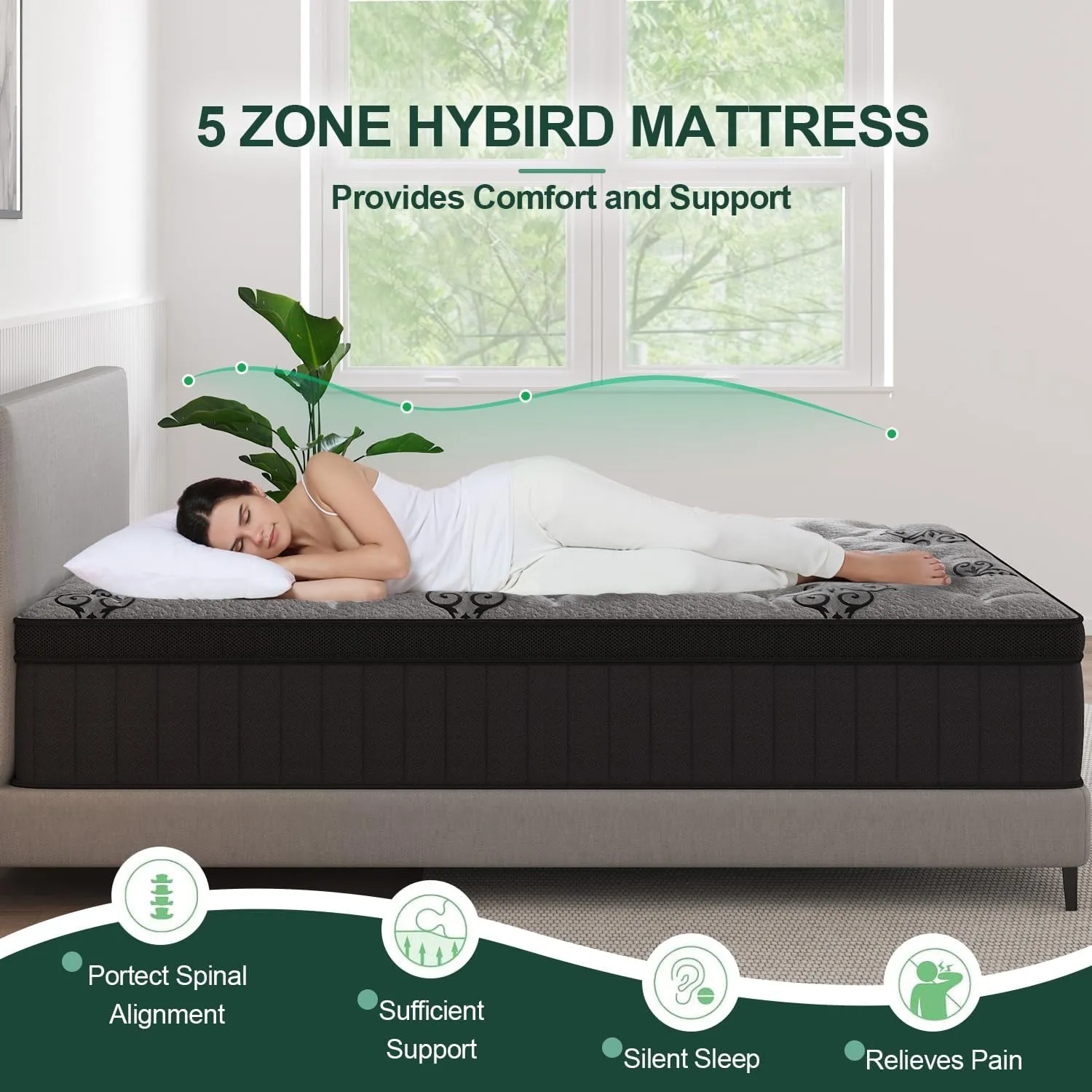 Queen Mattress, 12 Inch Hybrid Mattress Bed in a Box with Gel Memory Foam & Pocket Spring, Euro Top, Medium Firm for Back Support & Pressure Relief, Motion Isolation, Grey