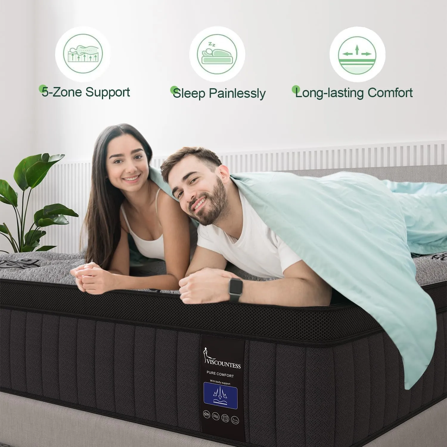 Queen Mattress, 12 Inch Hybrid Mattress Bed in a Box with Gel Memory Foam & Pocket Spring, Euro Top, Medium Firm for Back Support & Pressure Relief, Motion Isolation, Grey