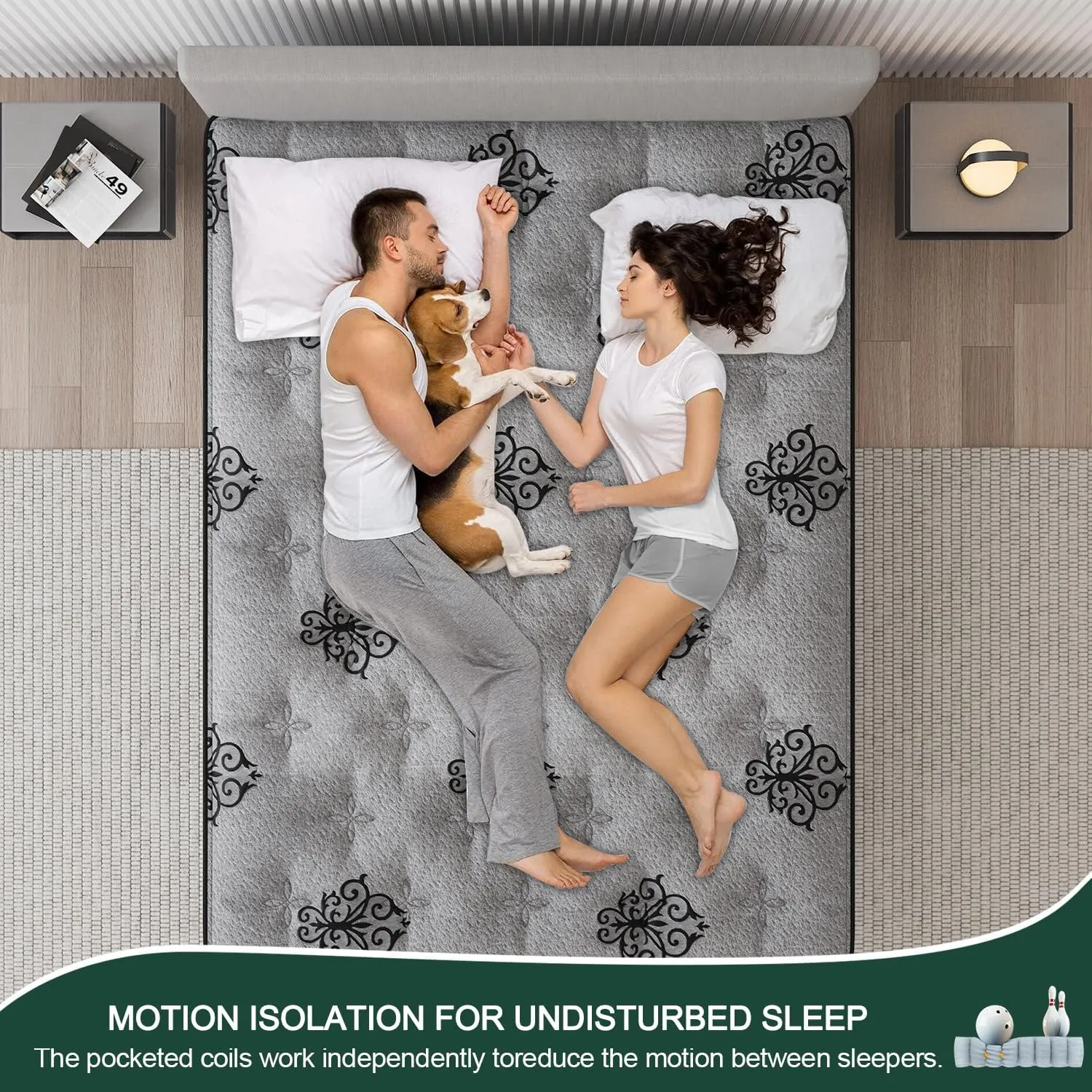 Queen Mattress, 12 Inch Hybrid Mattress Bed in a Box with Gel Memory Foam & Pocket Spring, Euro Top, Medium Firm for Back Support & Pressure Relief, Motion Isolation, Grey