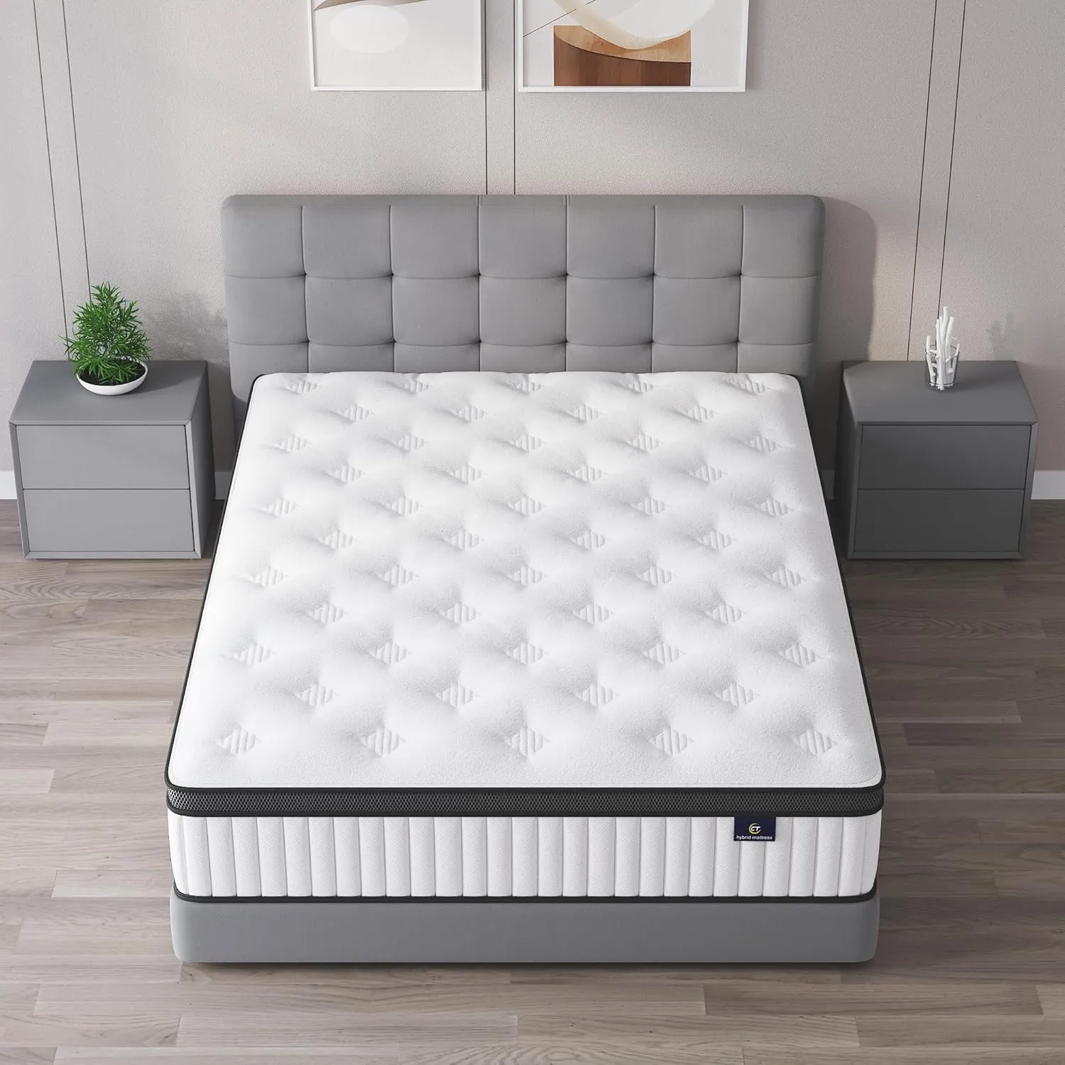 Queen Mattress, 12 Inch Hybrid Mattress in a Box, Memory Foam and Pocket Springs, Fiberglass Free, Soft and Breathable, Medium Firm Feel