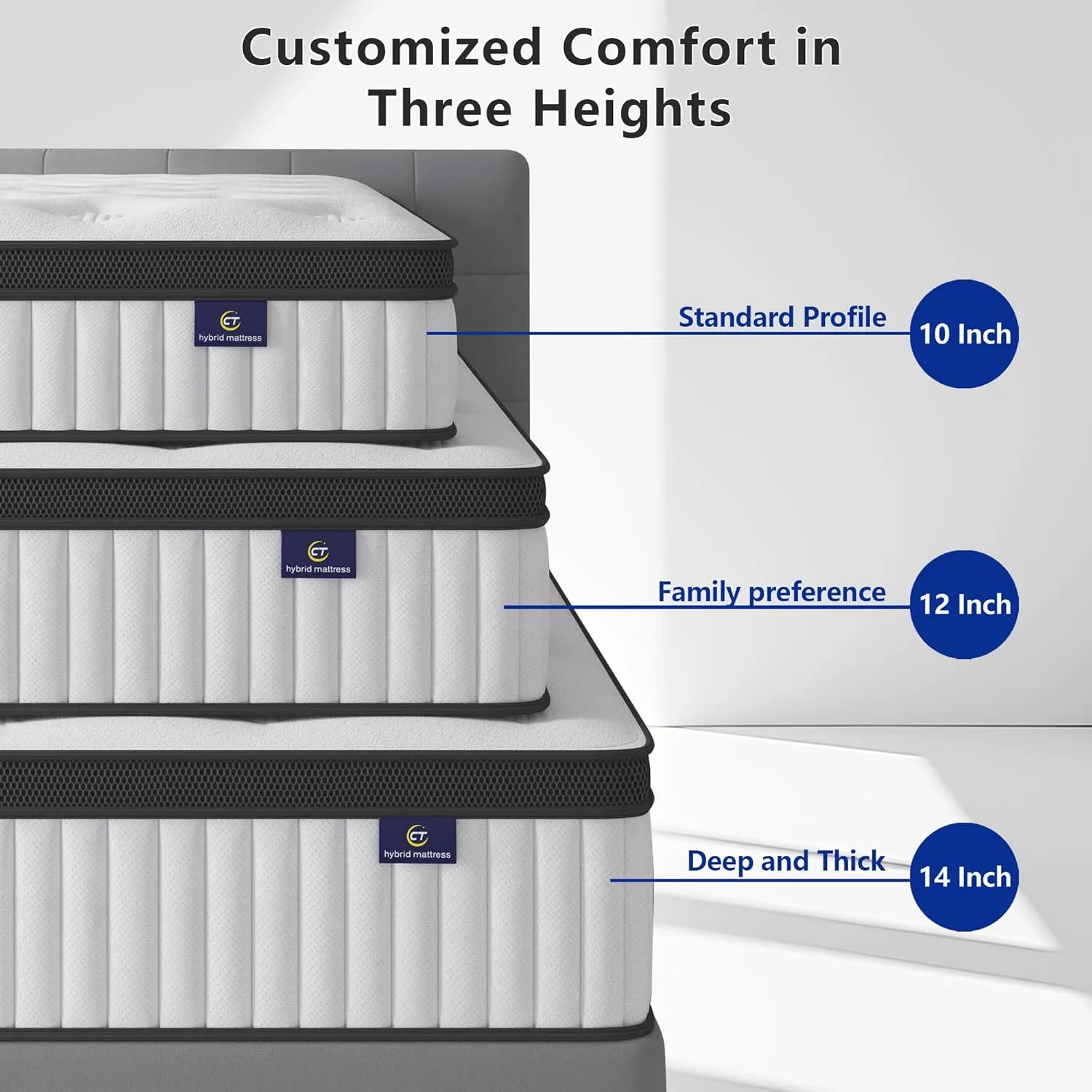 Queen Mattress, 12 Inch Hybrid Mattress in a Box, Memory Foam and Pocket Springs, Fiberglass Free, Soft and Breathable, Medium Firm Feel