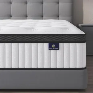 Queen Mattress, 12 Inch Hybrid Mattress in a Box, Memory Foam and Pocket Springs, Fiberglass Free, Soft and Breathable, Medium Firm Feel