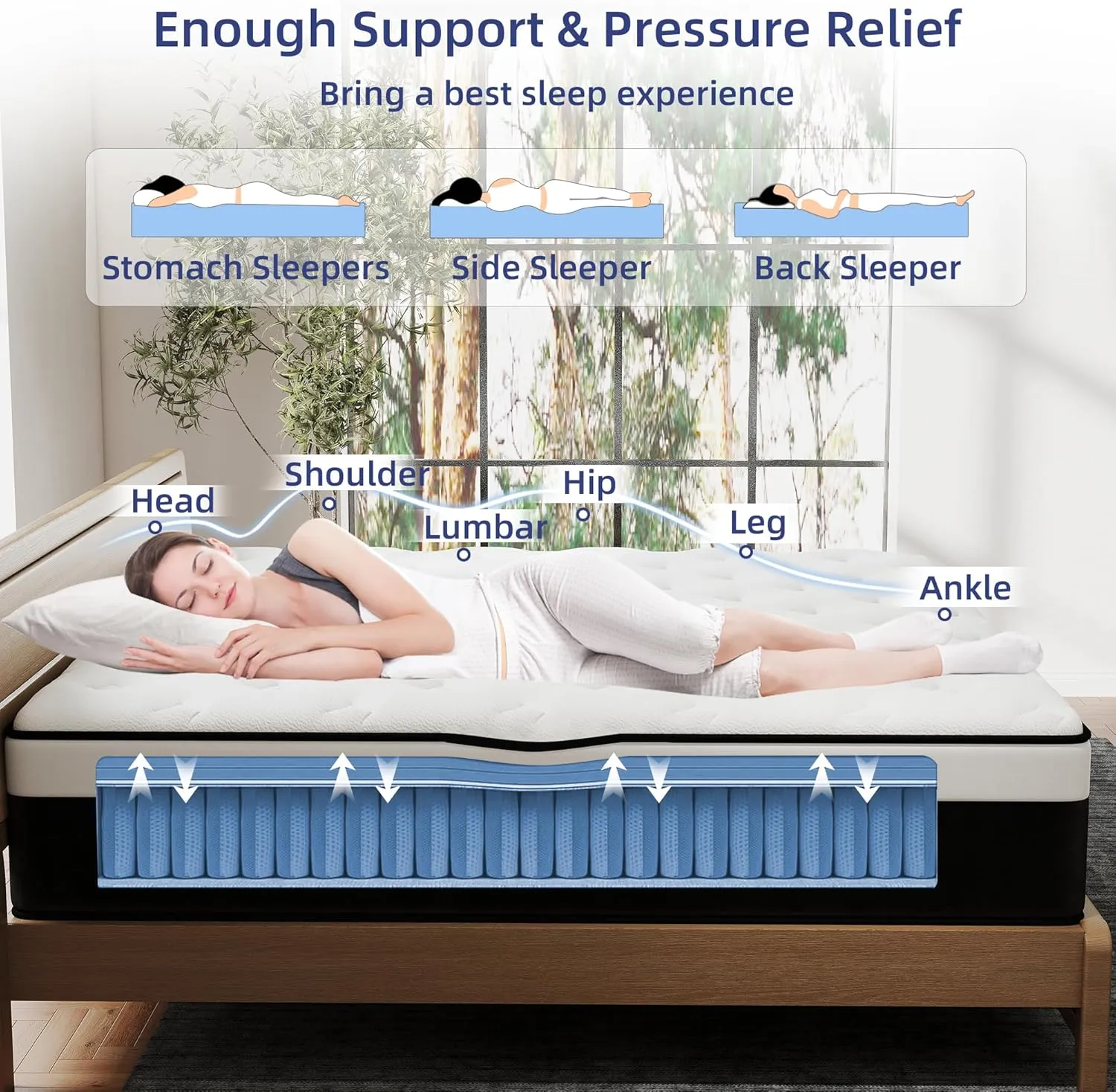 Queen Mattress, 12 Inch Queen Hybrid Mattress in a Box with Memory Foam, Medium Firm, Euro Top, Reinforced Edge Support, Pressure Relief & Motion Isolation, CertiPUR-US Certified