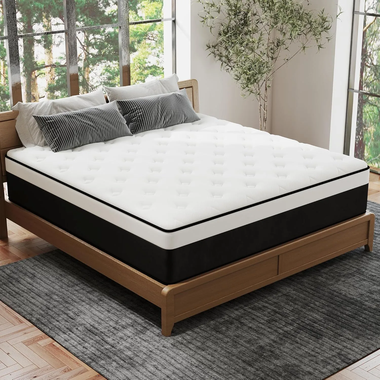 Queen Mattress, 12 Inch Queen Hybrid Mattress in a Box with Memory Foam, Medium Firm, Euro Top, Reinforced Edge Support, Pressure Relief & Motion Isolation, CertiPUR-US Certified