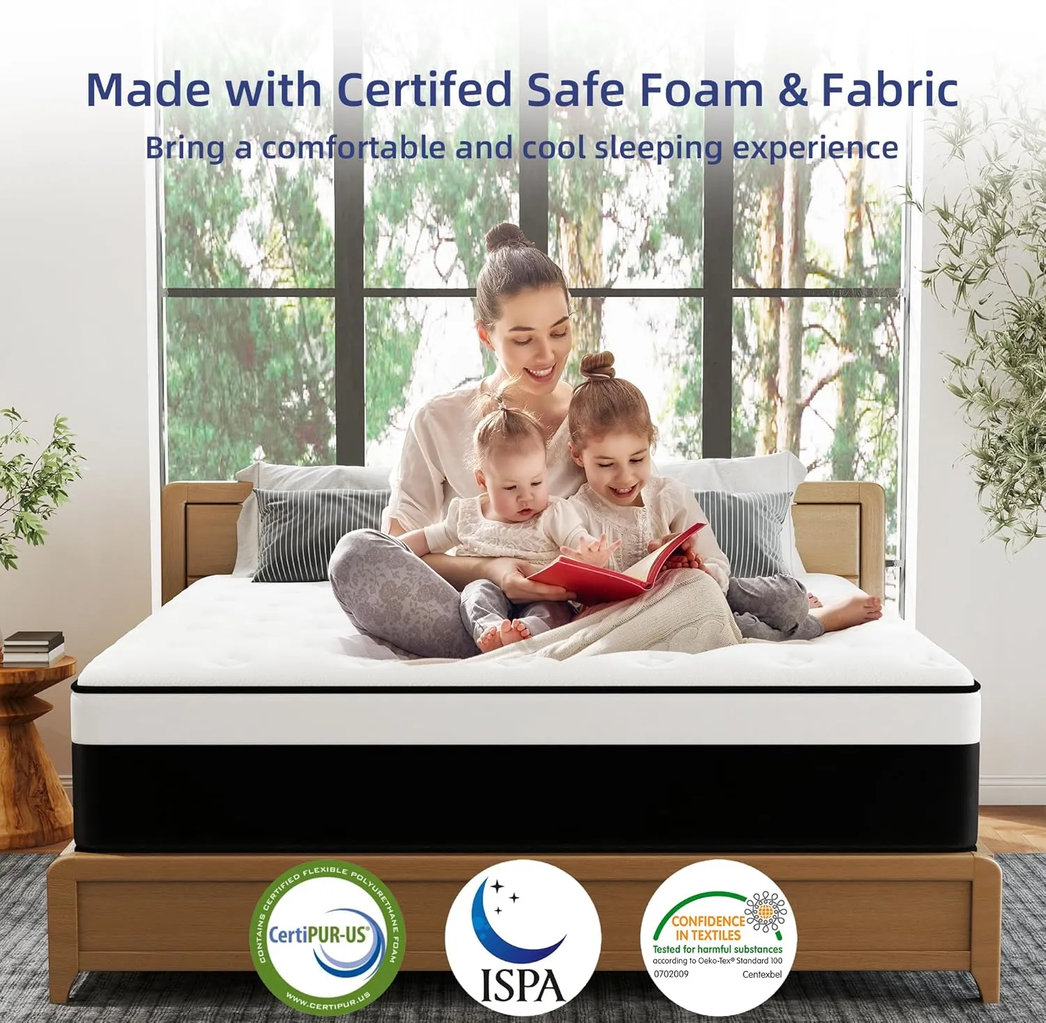 Queen Mattress, 12 Inch Queen Hybrid Mattress in a Box with Memory Foam, Medium Firm, Euro Top, Reinforced Edge Support, Pressure Relief & Motion Isolation, CertiPUR-US Certified