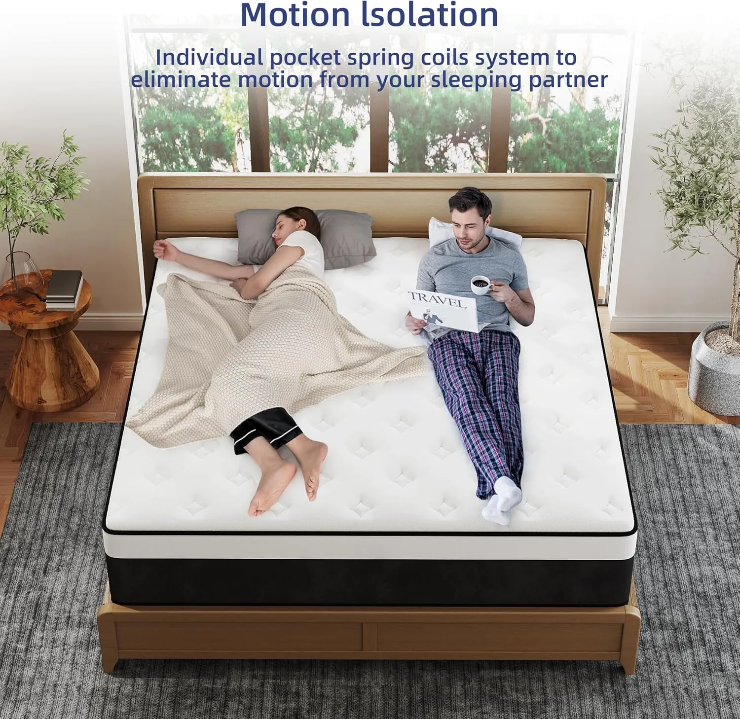 Queen Mattress, 12 Inch Queen Hybrid Mattress in a Box with Memory Foam, Medium Firm, Euro Top, Reinforced Edge Support, Pressure Relief & Motion Isolation, CertiPUR-US Certified