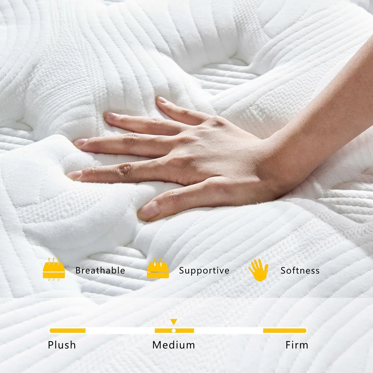 Queen Mattress, 12 Inch Queen Size Mattresses, 12 Inch Hybrid Pocketed Coil Mattress in a Box with Gel Memory Foam, Medium Firm
