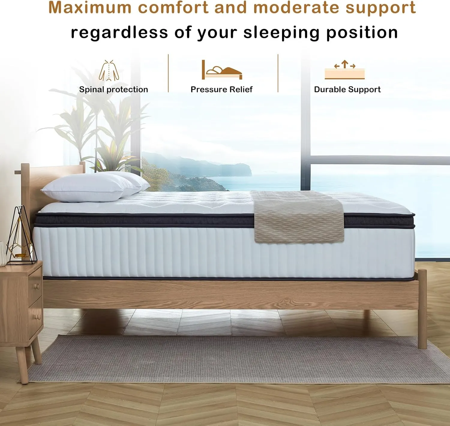 Queen Mattress, 12 Inch Queen Size Mattresses in a Box,Memory Foam Hybrid Mattress,with Individual Pocket Spring for Motion Isolation & Silent Sleep, Pressure Relief,Plush Firmness.