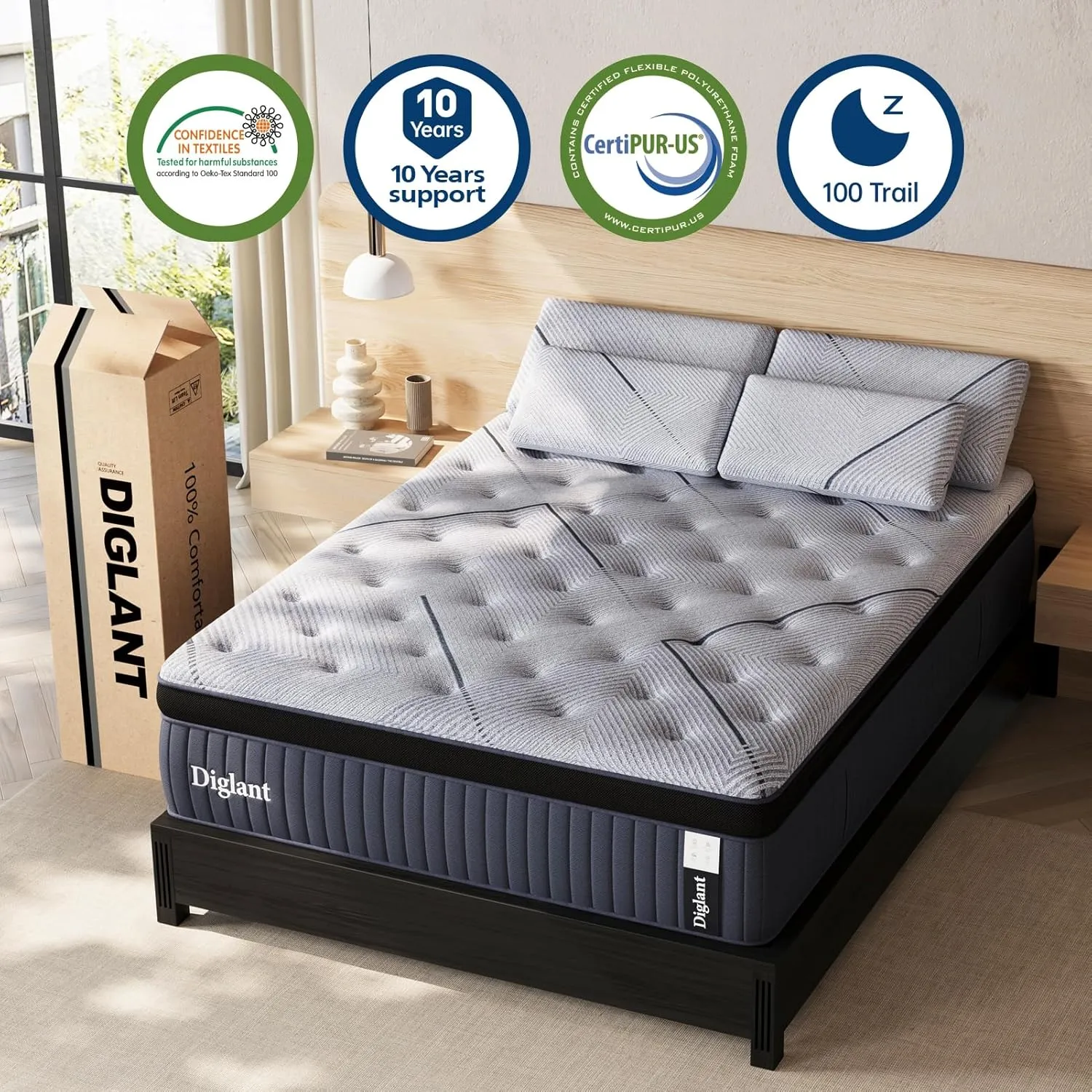 Queen Mattress, 14Inch Medium Queen Hybrid Mattress,Cooling Gel Memory Foam & 7-Zone Individual Pocket Springs, Queen Size Mattress in Box for Supportive & Pressure Relief,60 x 80