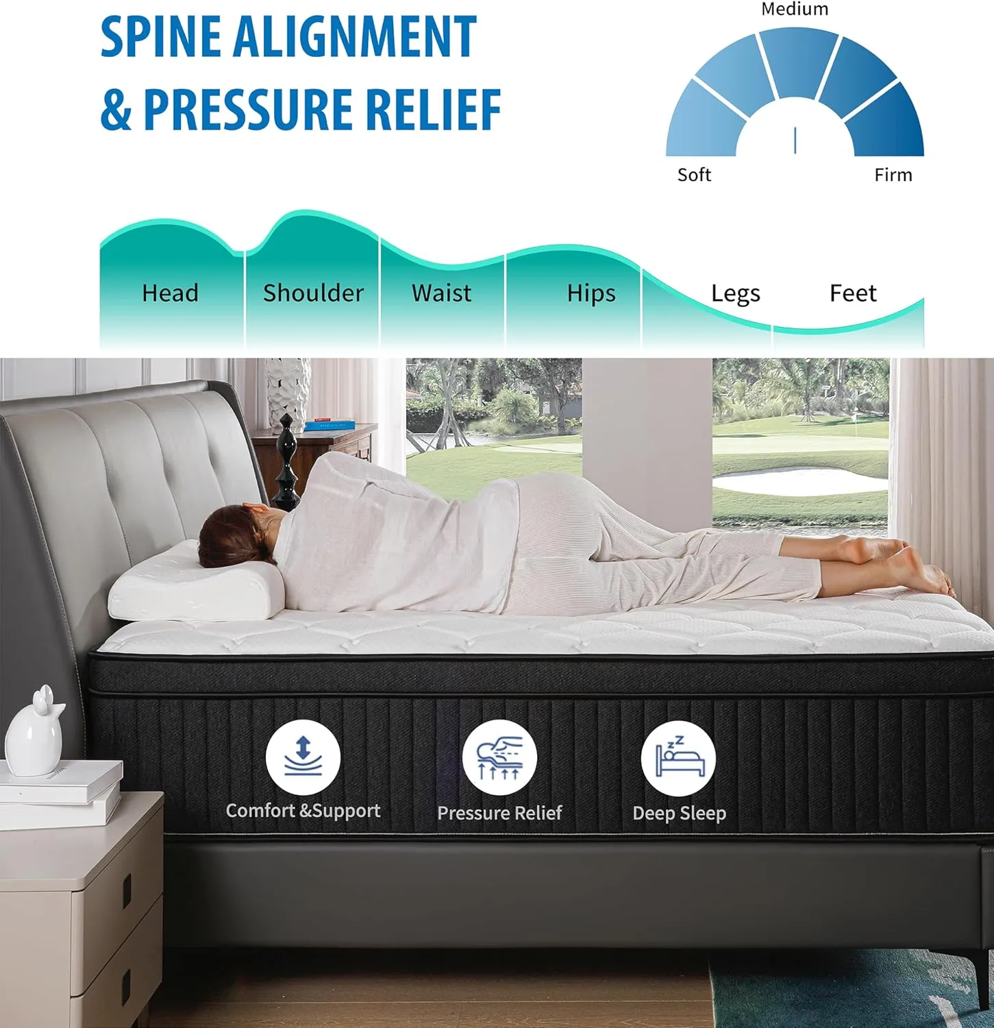 Queen Mattress,12 Inch Queen Size Mattresses Memory Foam Hybrid Black Mattress in a Box,with Provide Support and Improve Sleep Mattresses,Medium Firm,CertiPUR-US.