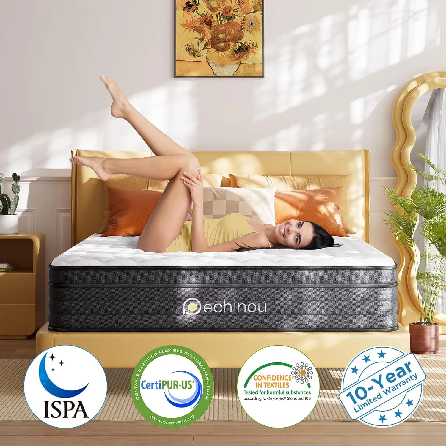 Queen Mattress,8 Inch Queen Size Hybrid Mattress in a Box with Memory Foam, Soft and Comfortable, Pressure Relief, Cool and Breathable, CertiPUR-US, Medium Firm