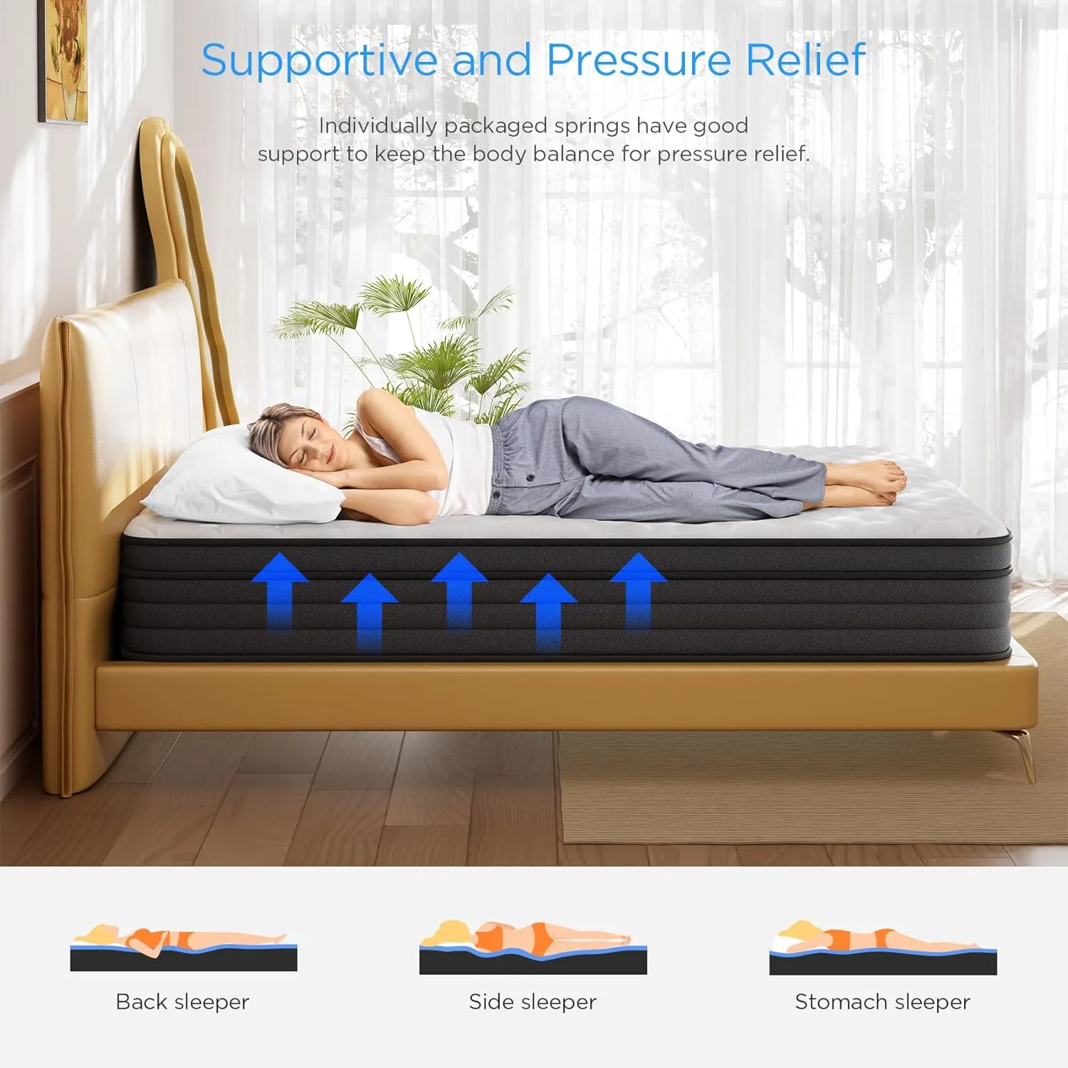 Queen Mattress,8 Inch Queen Size Hybrid Mattress in a Box with Memory Foam, Soft and Comfortable, Pressure Relief, Cool and Breathable, CertiPUR-US, Medium Firm