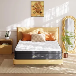 Queen Mattress,8 Inch Queen Size Hybrid Mattress in a Box with Memory Foam, Soft and Comfortable, Pressure Relief, Cool and Breathable, CertiPUR-US, Medium Firm