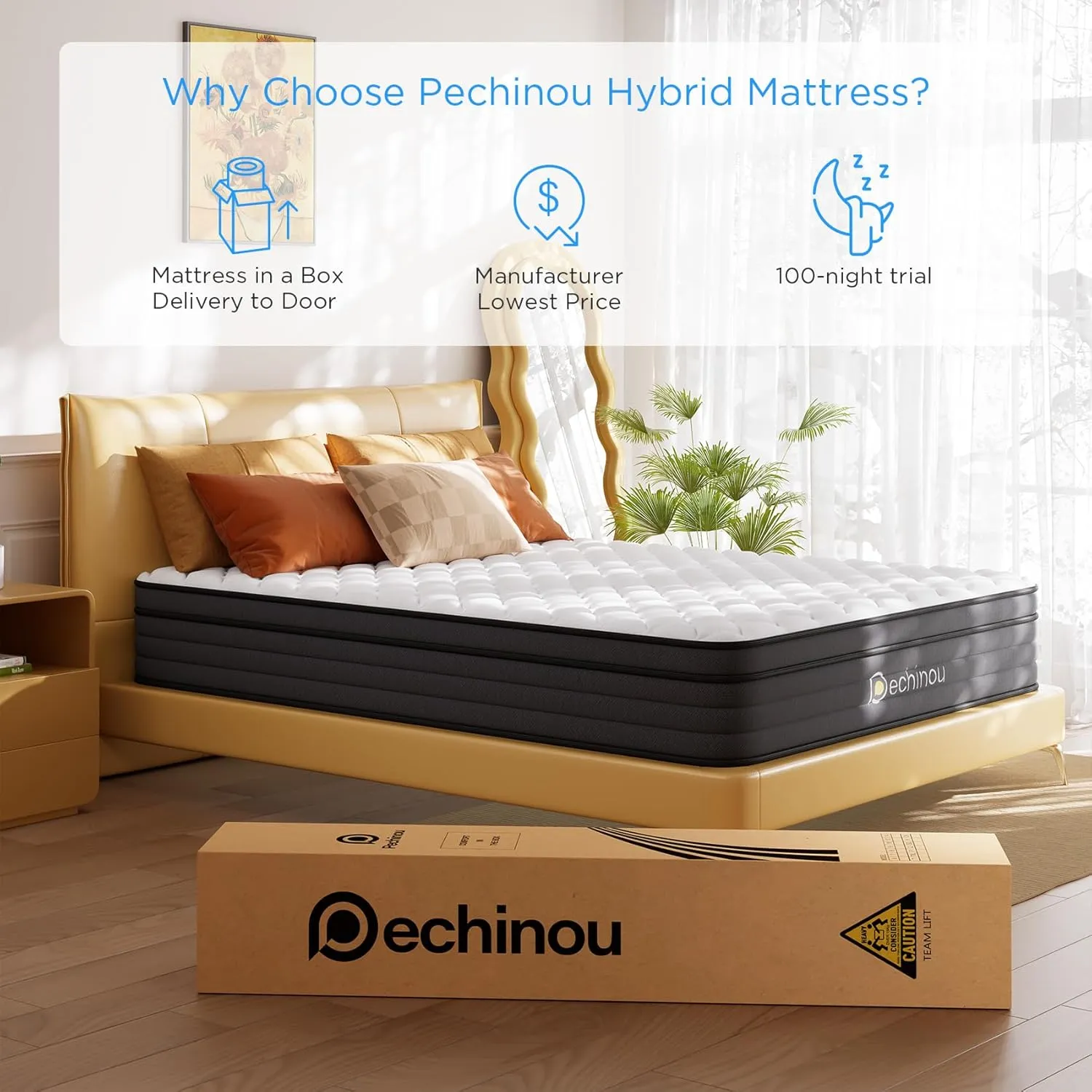 Queen Mattress,8 Inch Queen Size Hybrid Mattress in a Box with Memory Foam, Soft and Comfortable, Pressure Relief, Cool and Breathable, CertiPUR-US, Medium Firm