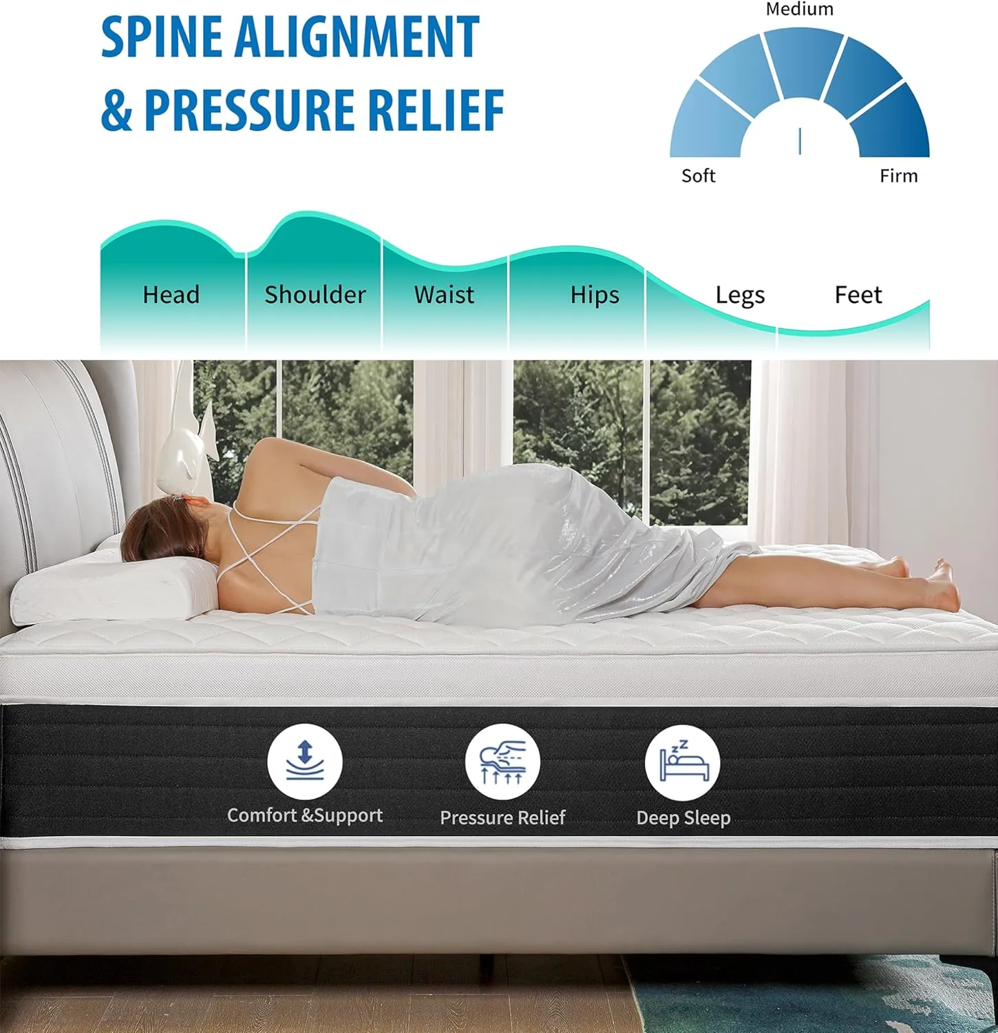 Queen Mattresses,12 Inch Memory Foam Hybrid Mattress in a Box with Individual Pocket Spring,Pressure Relief & Motion Isolation Queen Size Black Mattress,CertiPUR-US.