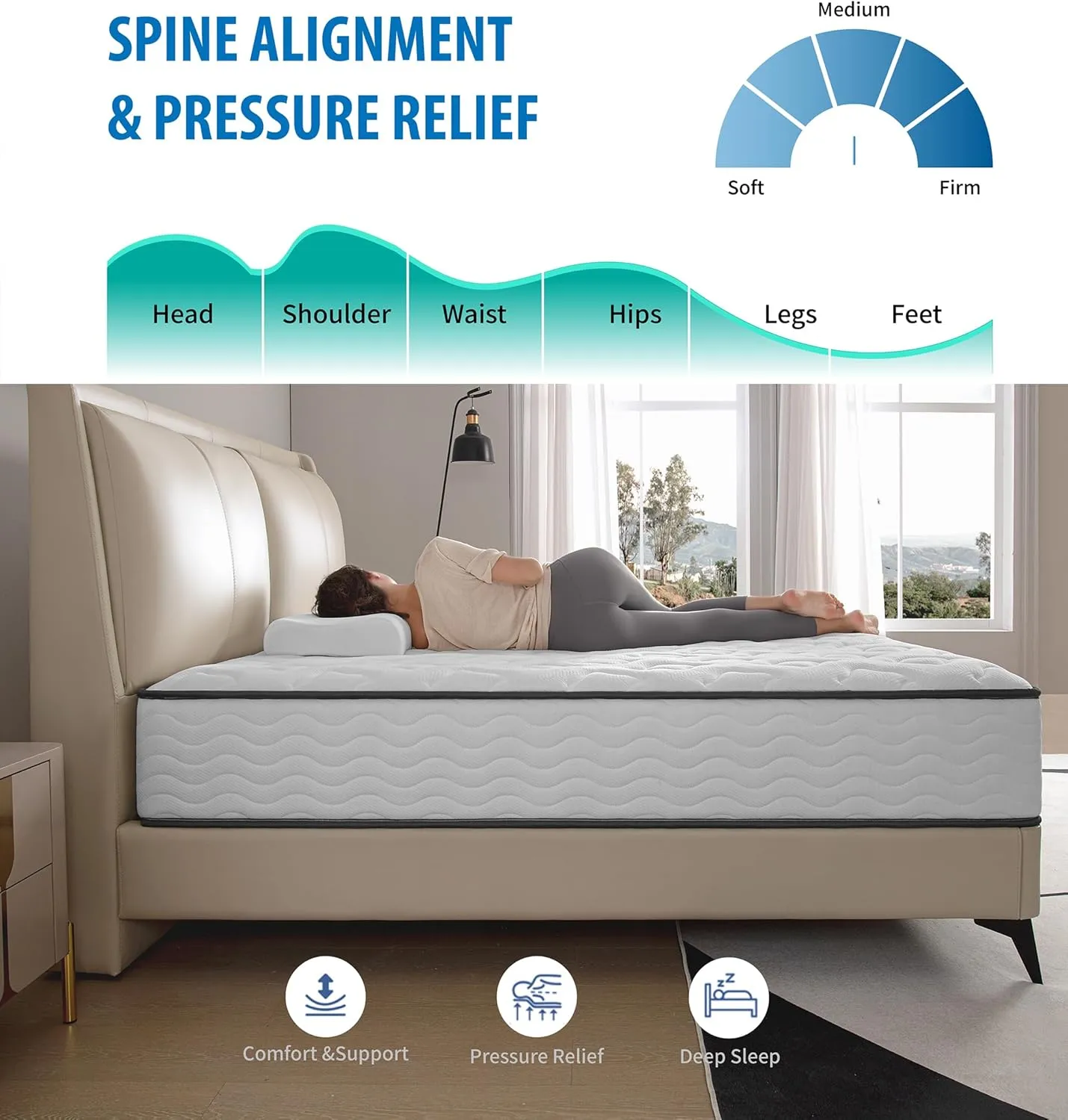Queen Mattresses,12 Inch Queen Size Mattress in a Box,Memory Foam Hybrid White Mattress with Provide Support and Improve Sleep Mattresses,Medium Firm,CertiPUR-US.