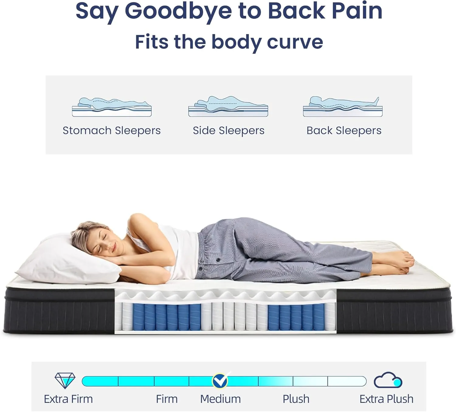 Queen Size Mattresses, 12 Inch Memory Foam Hybrid Mattress Queen, Pocket Spring Mattress in a Box for Motion Isolation, Strong Edge Support, Pressure Relief, Medium Firm, CertiPUR-US