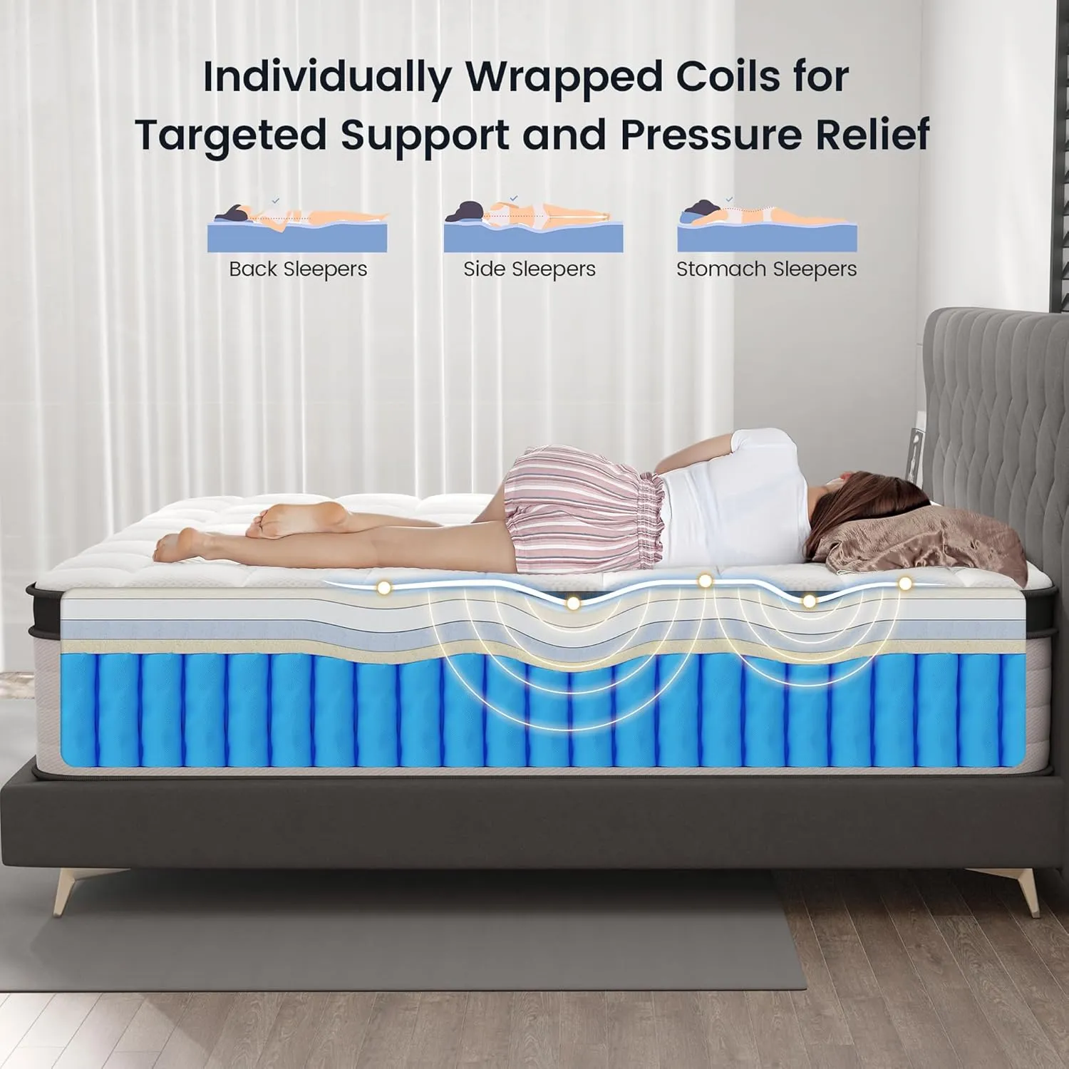 Queen Size Mattresses, 14 Inch Hybrid Queen Mattress in a Box, Medium Firm, Memory Foam and Pocket Springs, (Upgrade) Strong Edge Support, Pressure Relief